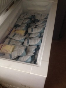 Kaci's deep freezer full of milk.
