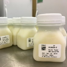 Frozen 100mL bottles of pasteurized donor human milk