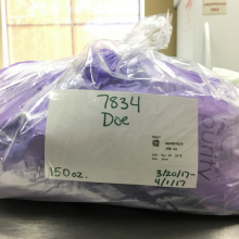 Bag containing several containers of frozen breastmilk