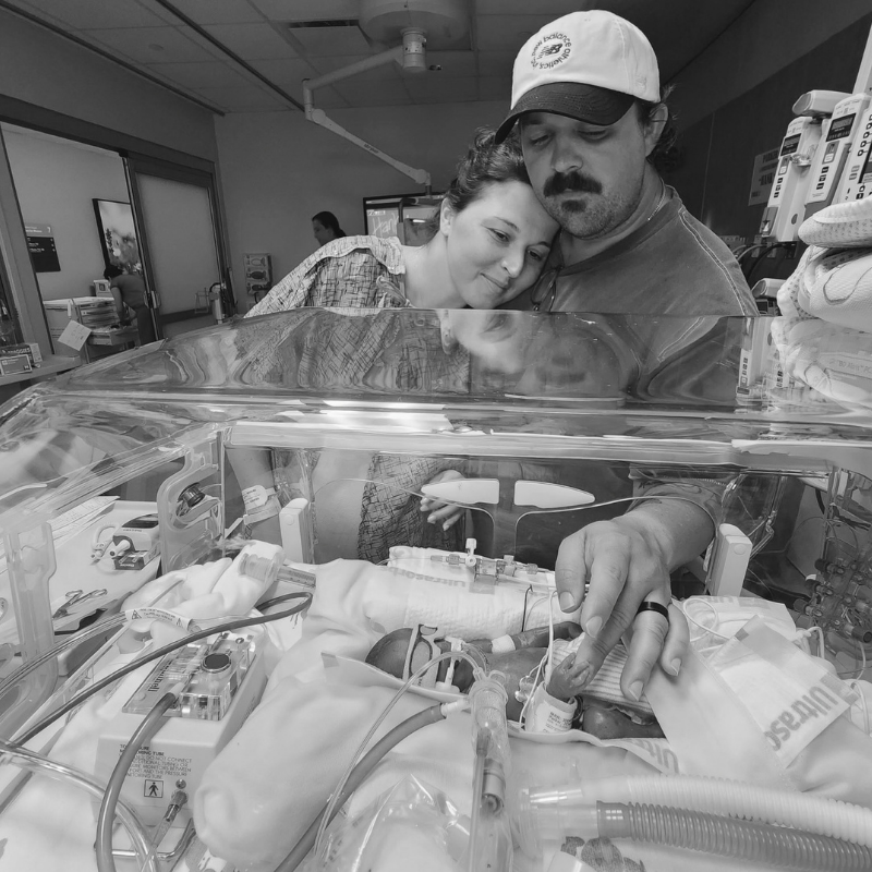 Courtney and Kameron in the NICU with Graham.
