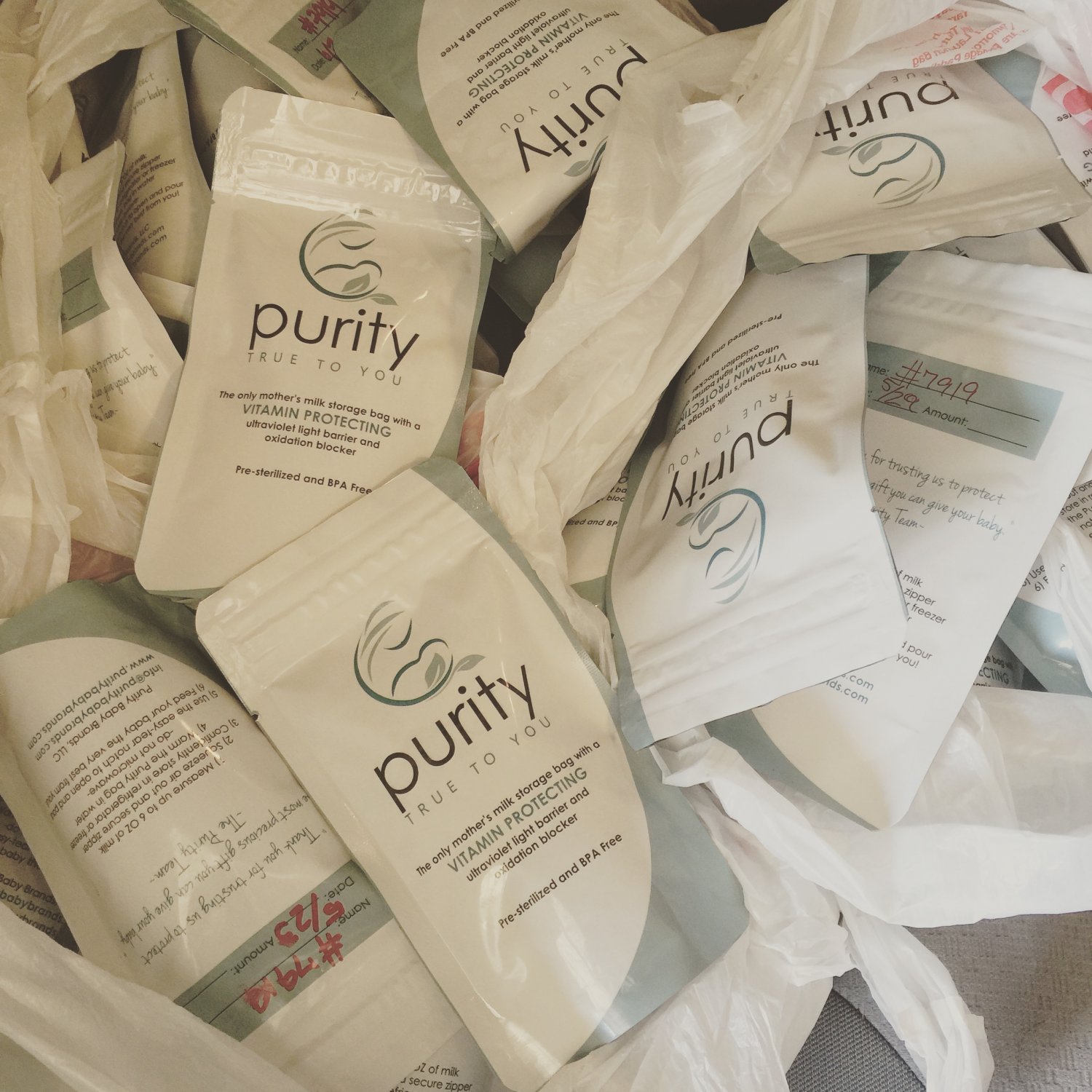 Bags of frozen, pumped breastmilk