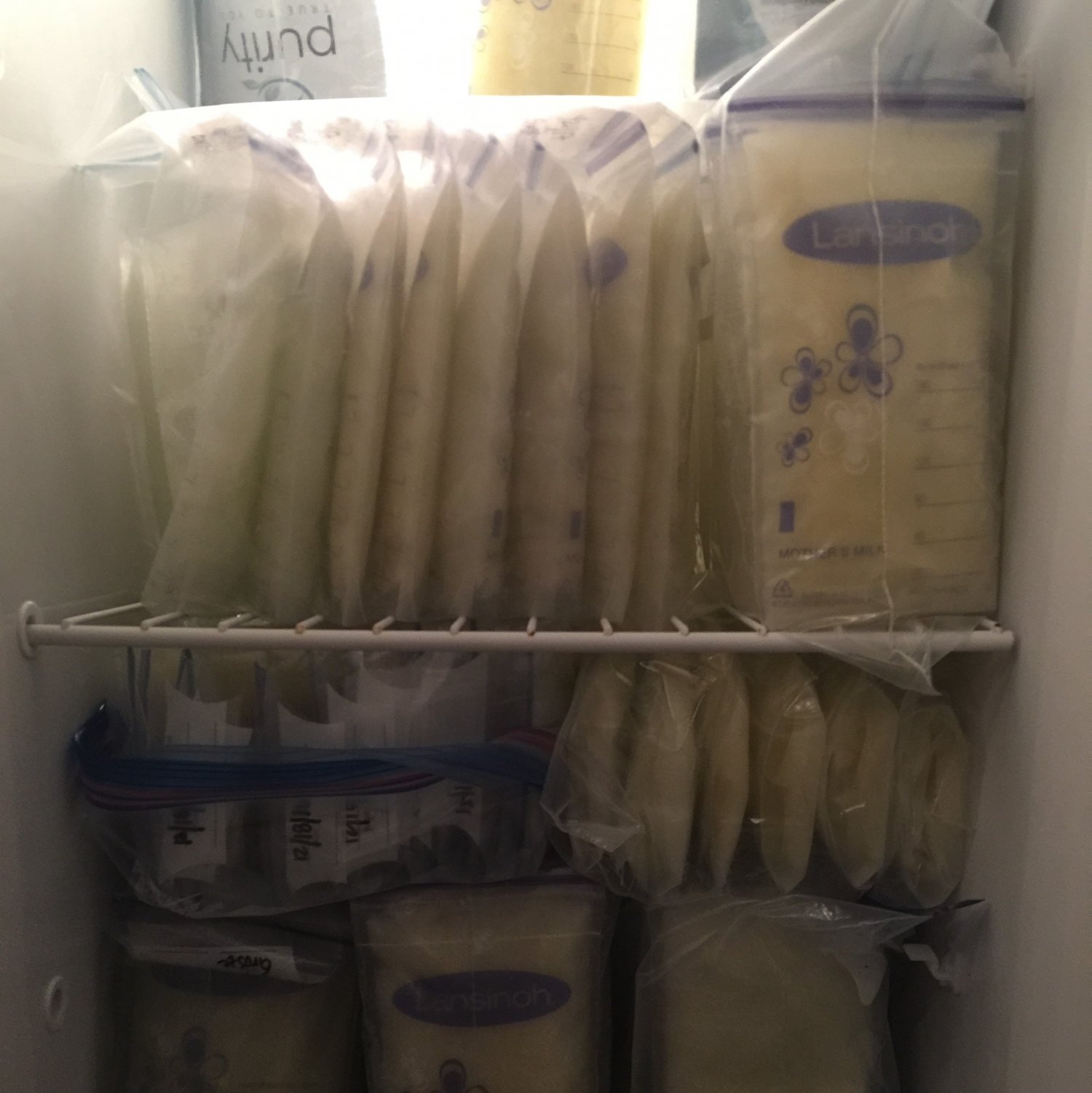Freezer full of breastmilk bags